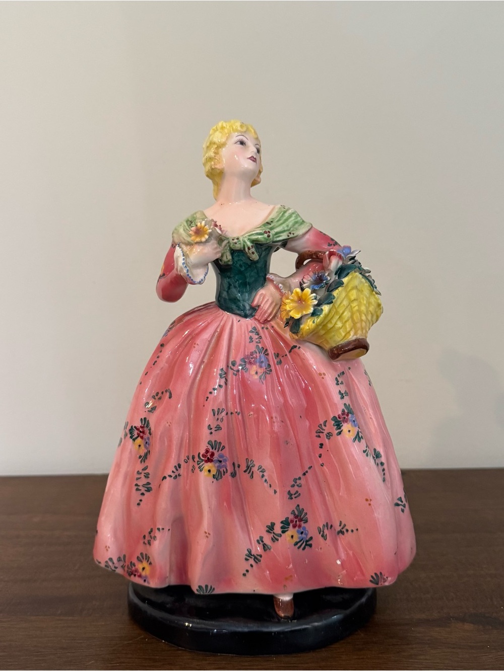 Vintage Victorian Porcelain Lady with Bouquet of Flowers Made in Italy